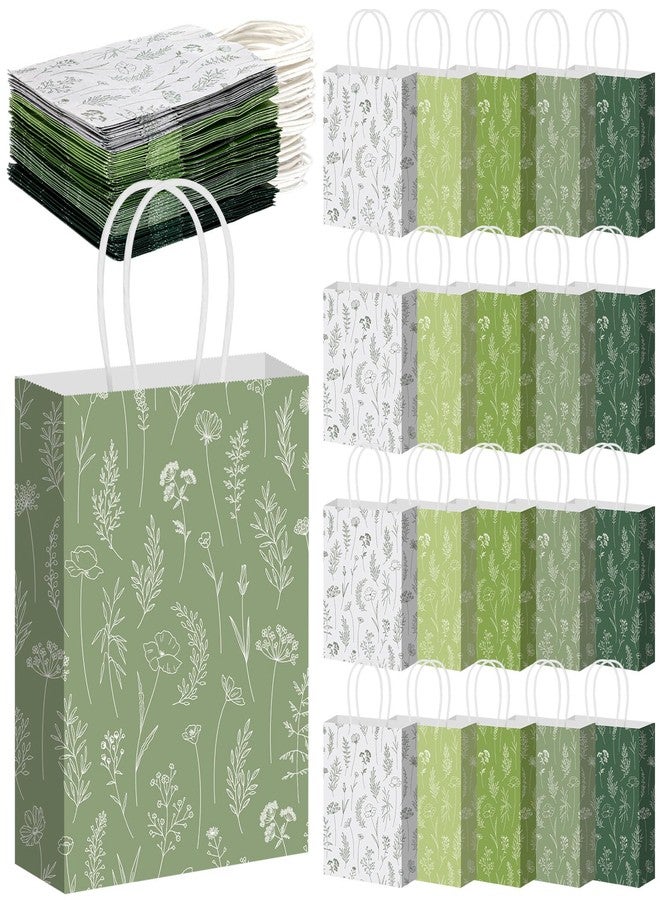 Kolldenn 50 Pcs Sage Green Wildflower Gift Bags with Handles Paper Floral Goodie Welcome Bag for Wedding Guest Baby Shower Bridal Birthday Party Favor, 5.91 x 3.15 x 8.27 Inches - Image 1